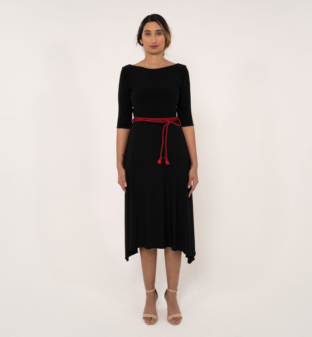 Black dress with cheap red belt